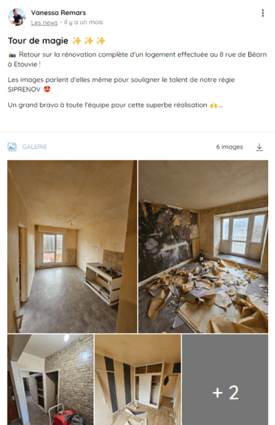 Exemple de communication interne dans le secteur immobilier mettant en avant une rénovation de logement