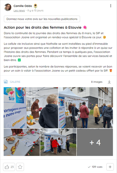 Exemple de publication mettant en avant une action pour les droits de la femme à Etouvie