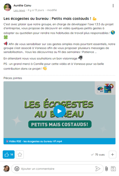 Exemple de publication sur les écogestes au bureau
