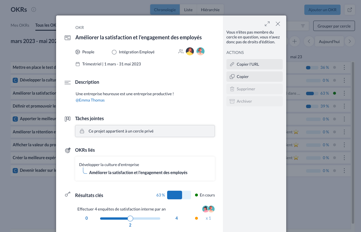 Suivi des objectifs de gestion des compétences via le module OKR d'Holaspirit