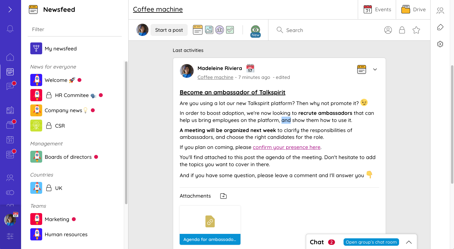 Communicating on your skills management strategy using Talkspirit publications