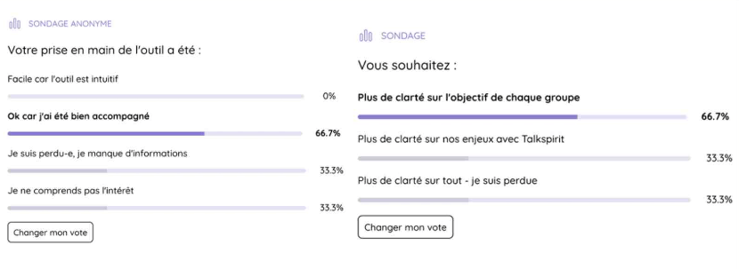 Exemple de sondage sur Talkspirit à intégrer dans la checklist pour animer les membres du réseau