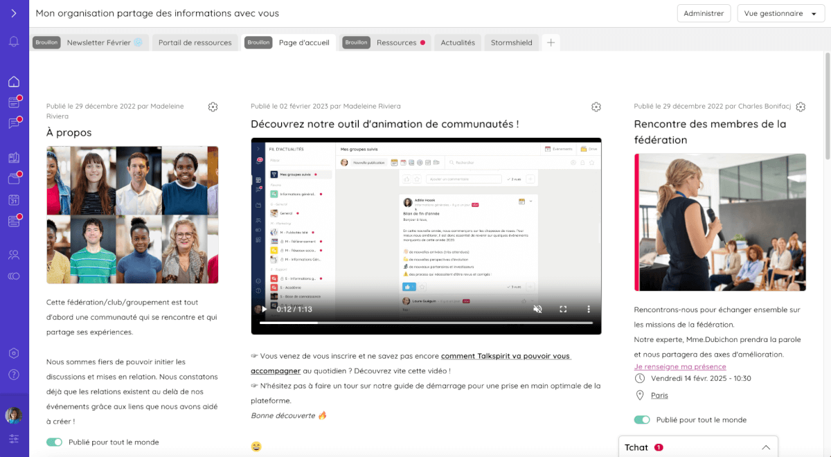 Portail d'accueil sur Talkspirit pour animer les membres du réseau