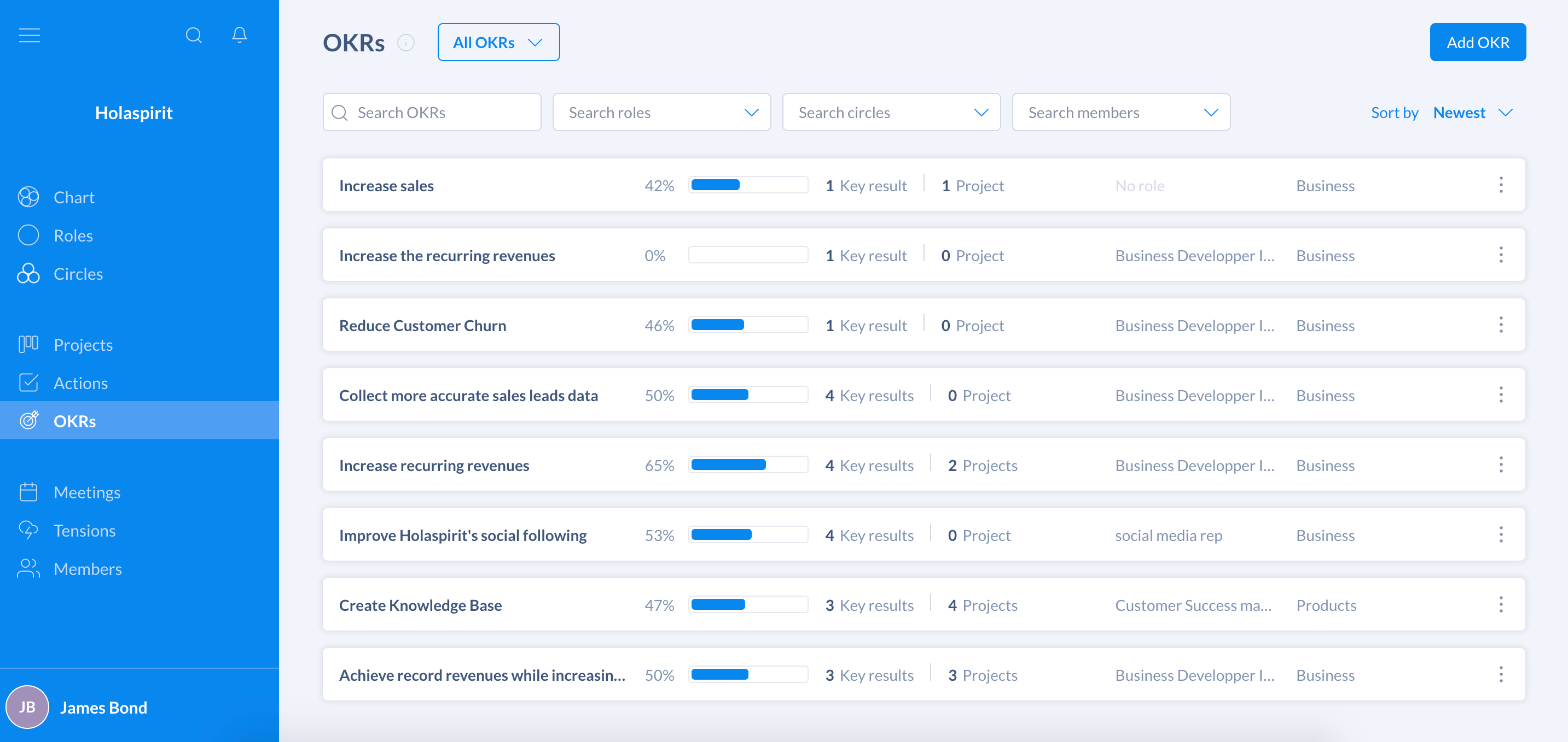 Module OKR sur Holaspirit dans l'article La transparence, pilier de notre stratégie de rétention des talents