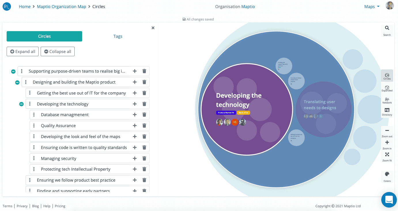 Interface de Maptio, un outil de self-management dédié à la création d'organigrammes