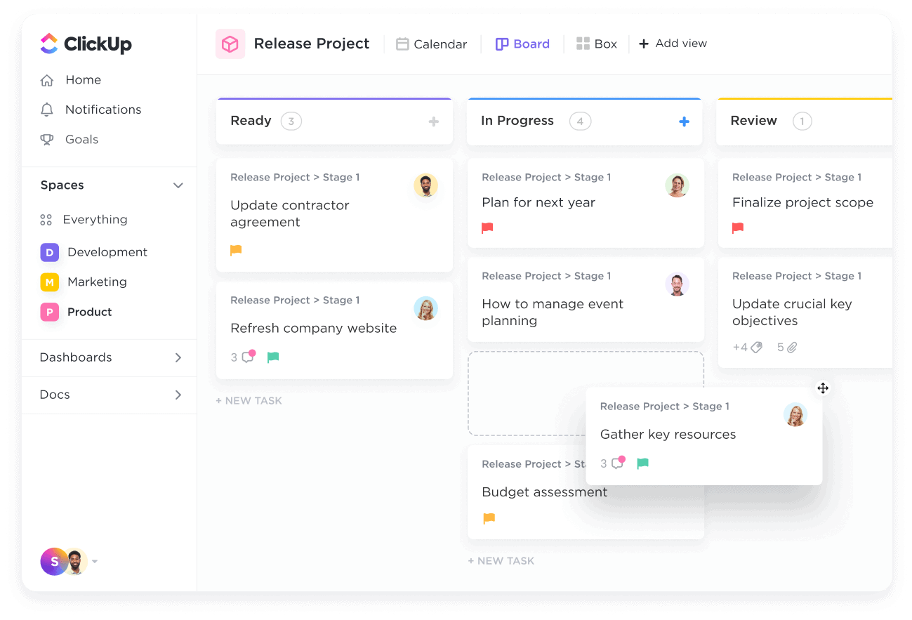 Interface de gestion de projet de ClickUp