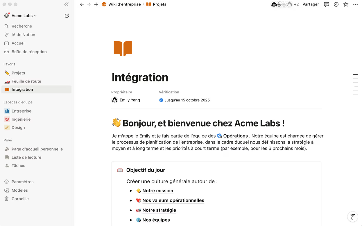 Interface wiki de Notion qui montre comment centraliser les ressources d'une organisation autogérée