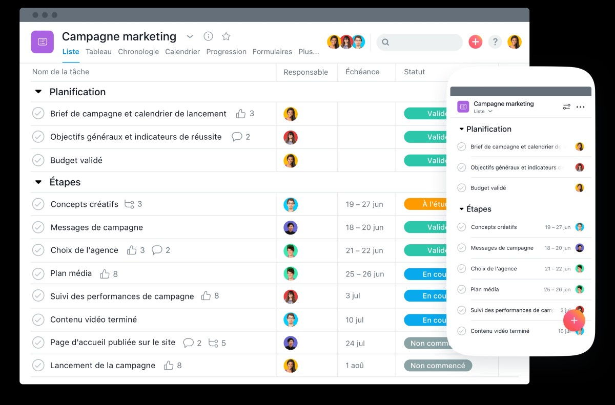 Suivi des campagnes marketing sur la plateforme de gestion de projet Asana