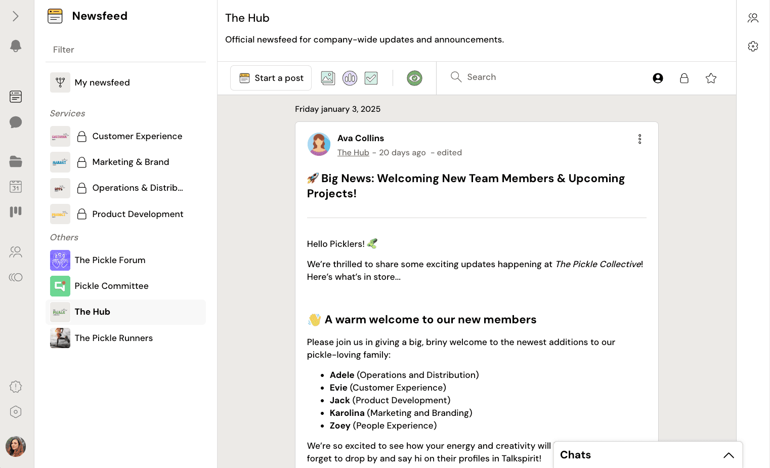 sharing information on Talkspirit's news feed is a good way to develop agile leadership