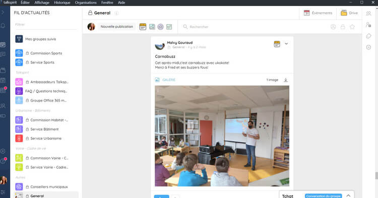 Publication sur le Carnabuzz la plateforme Talkspirit de la mairie de Mauges-sur-Loire