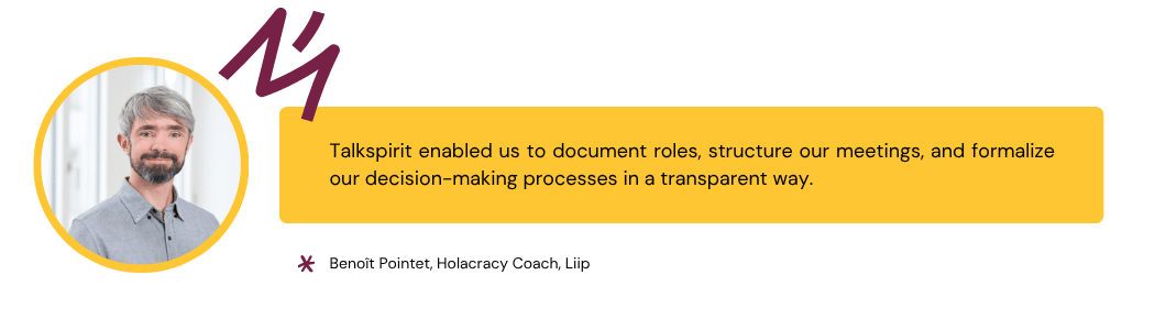 Quote from Benoît Pointet on Talkspirit's benefits for a self-managed organization