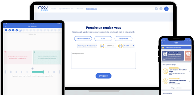 Bilan de bien-être et prise de rendez-vous sur Moodwork, un des logiciels QVT pour améliorer le bien-être au travail