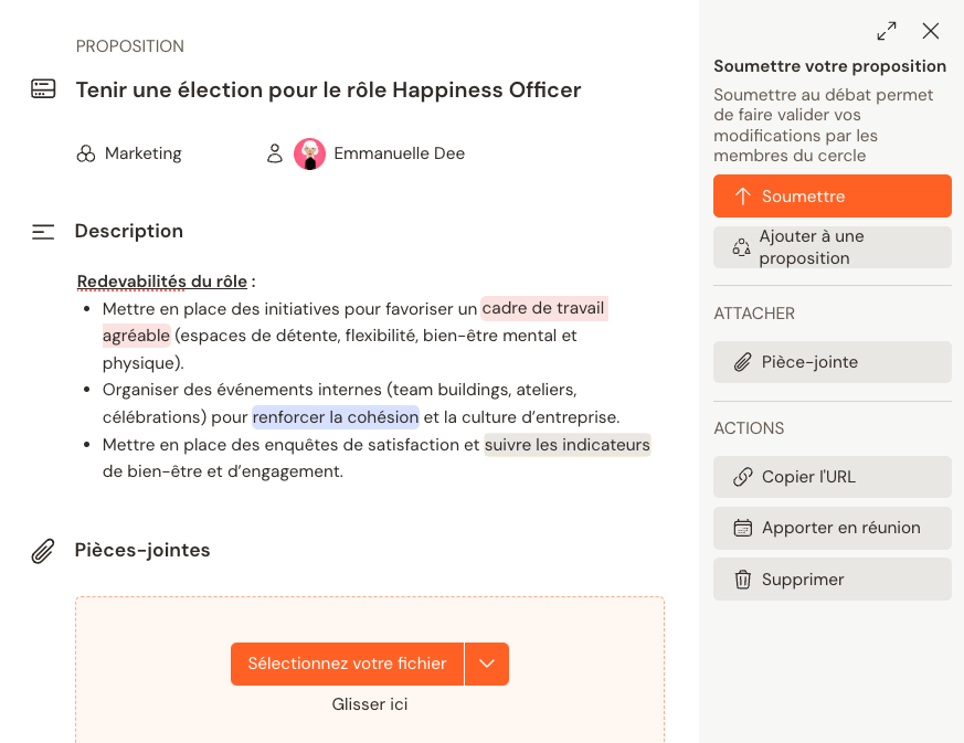 Création d’une proposition sur Talkspirit pour tenir une élection sans candidat