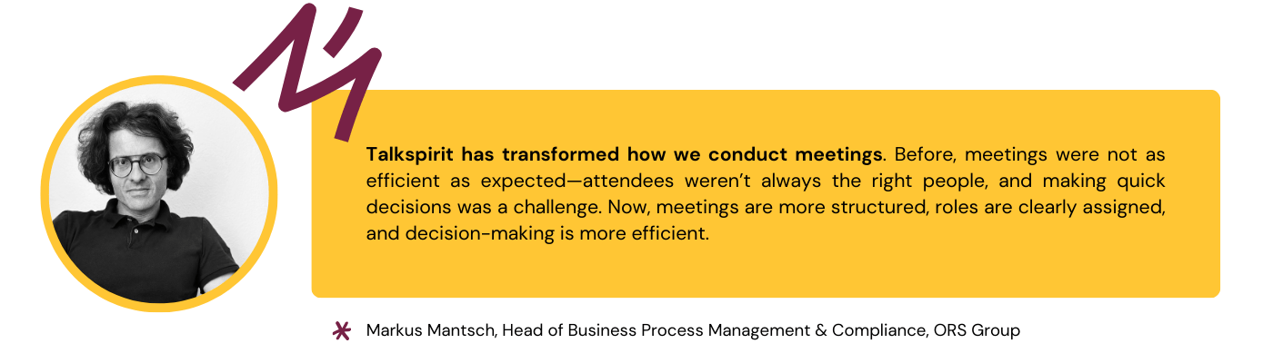Quote from Markus Mantsch highlighting the benefits of Talkspirit and how it helps improves transparency in a hierarchical organization 