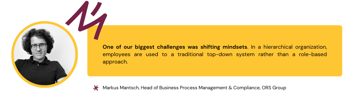 Quote from Markus Mantsch about the challenges that come with shifting mindset  in a hierarchical organization