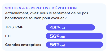 Graphique mettant en avant le manque de soutien et perspectives d'évolution pour donner du sens au travail