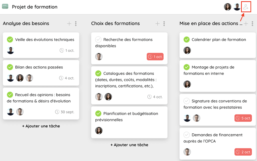 Créer un projet de formation sur Projets