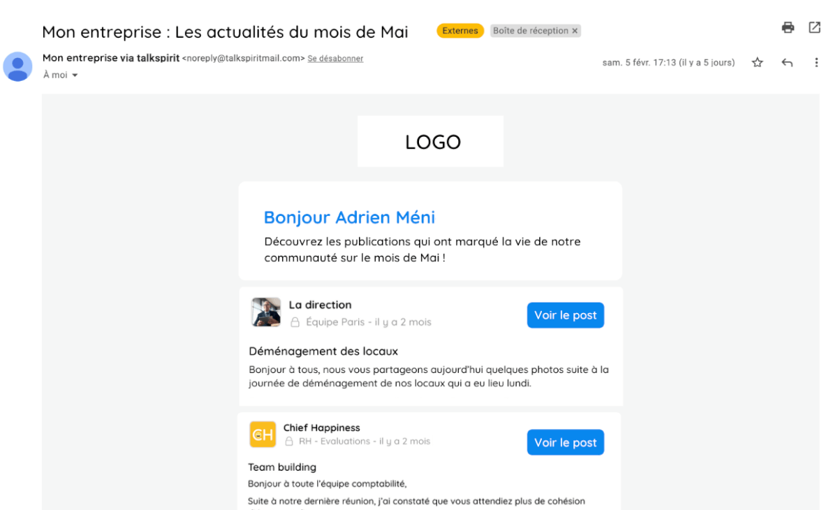 Envoyer un résumé des publications par email