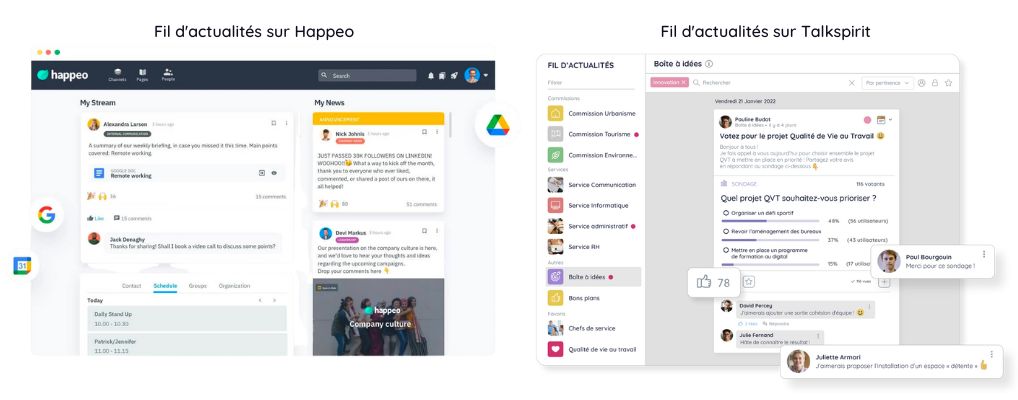 News feed comparison between Talkspirit and Happeo to find the best Happeo alternative