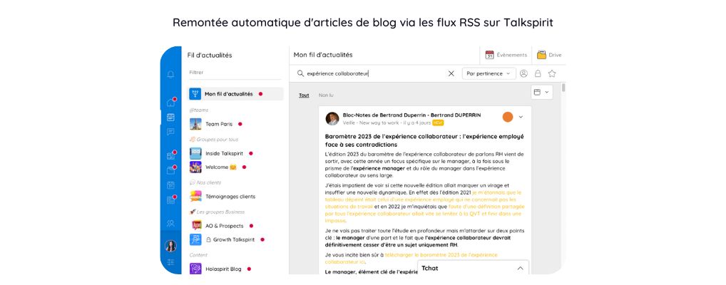 Automatic blog feed via RSS on Talkspirit: a good Happeo alternative