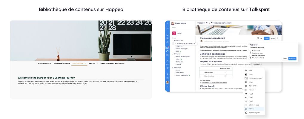 Library comparison between Happeo and Talkspirit, the best Happeo alternative