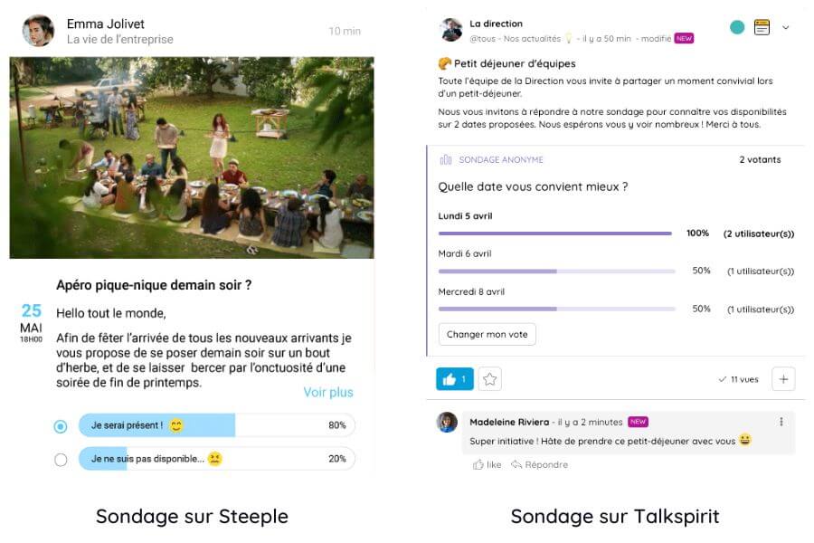 Example of a poll on Steeple and Talkspirit, an alternative to Steeple