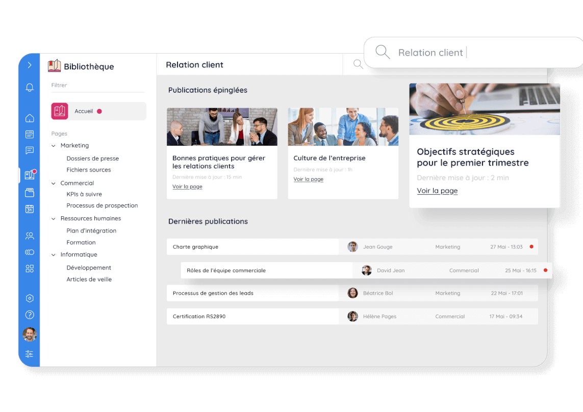 Extrait du module bibliothèque sur le réseau social d'entreprise Talkspirit