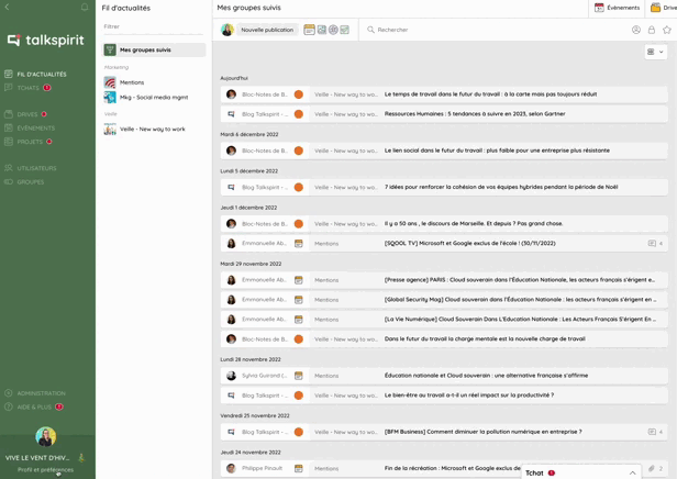 GIF de la fenêtre de personnalisation du profil sur le réseau social d'entreprise Talkspirit