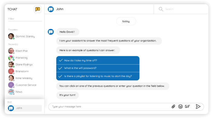 Extrait du chatbot de Talkspirit en anglais