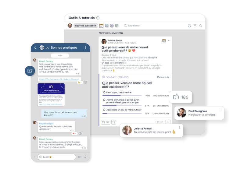 Tchat et fil d'actualités sur Talkspirit pour faciliter le travail collaboratif à distance