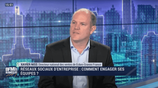 Xavier Niss, directeur national des ventes de Eckes-Granini, sur le plateau de BFM Business avec Talkspirit pour parler réseaux sociaux d'entreprise