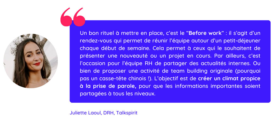 Citation de Juliette Laoul sur le before work