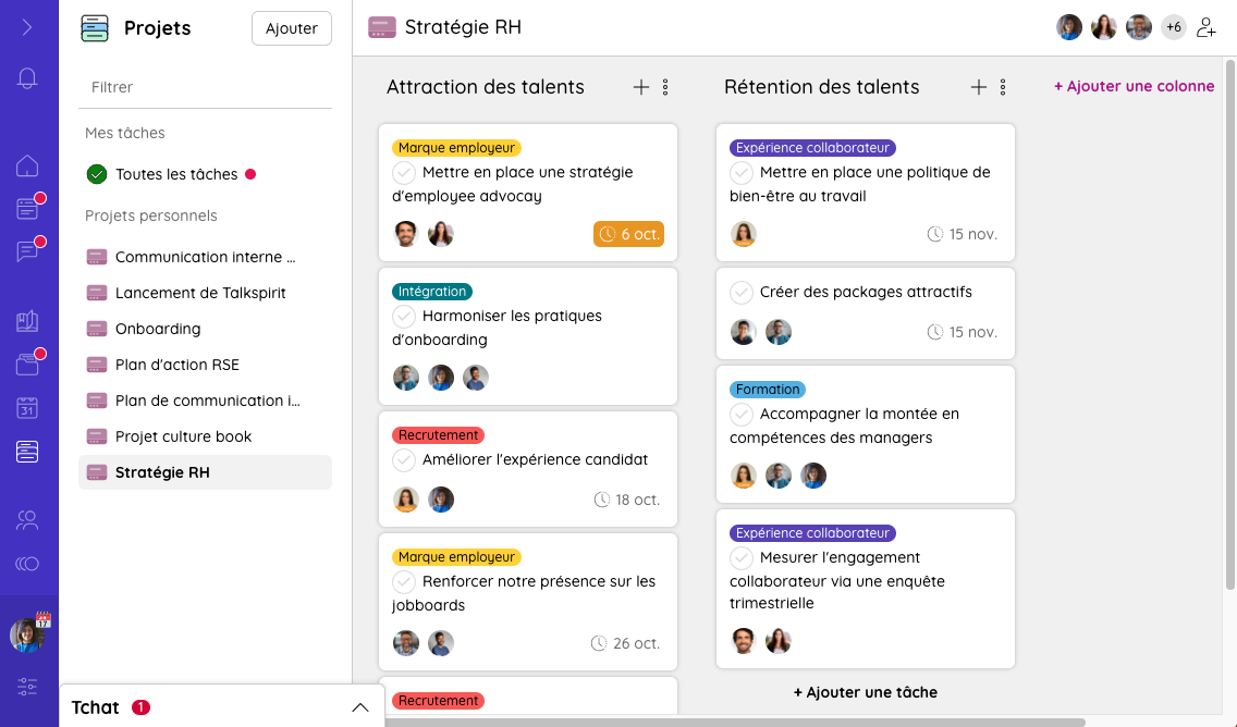 Élaboration d'une stratégie RH sur le module projets de Talkspirit
