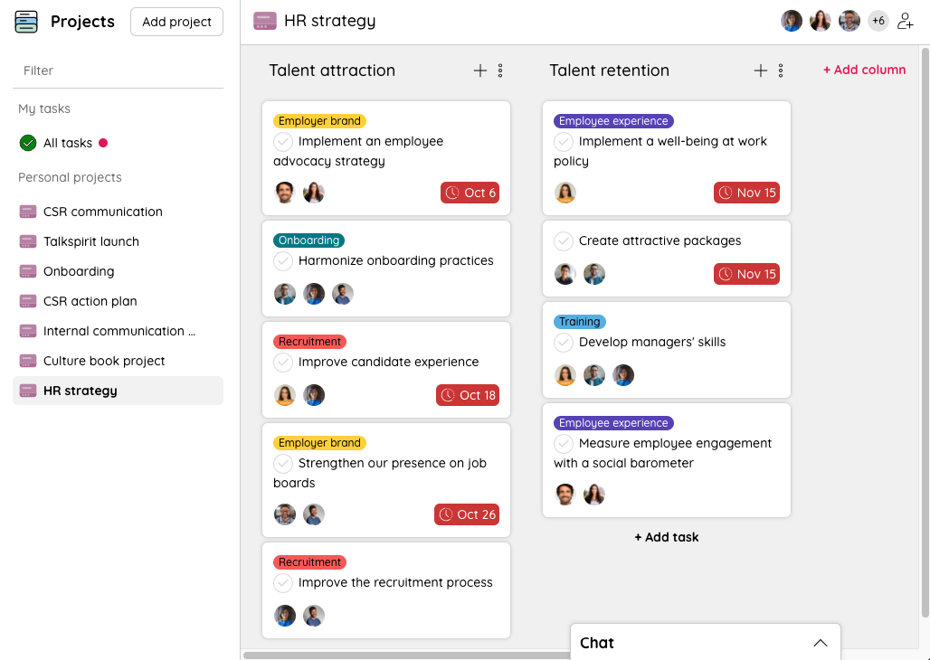 Creating an HR strategy on Talkspirit's project feature