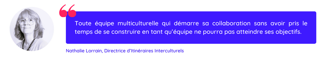 citation de Nathalie sur l'importance de clarifier les processus de travail de l'équipe pour réussir la communication interculturelle