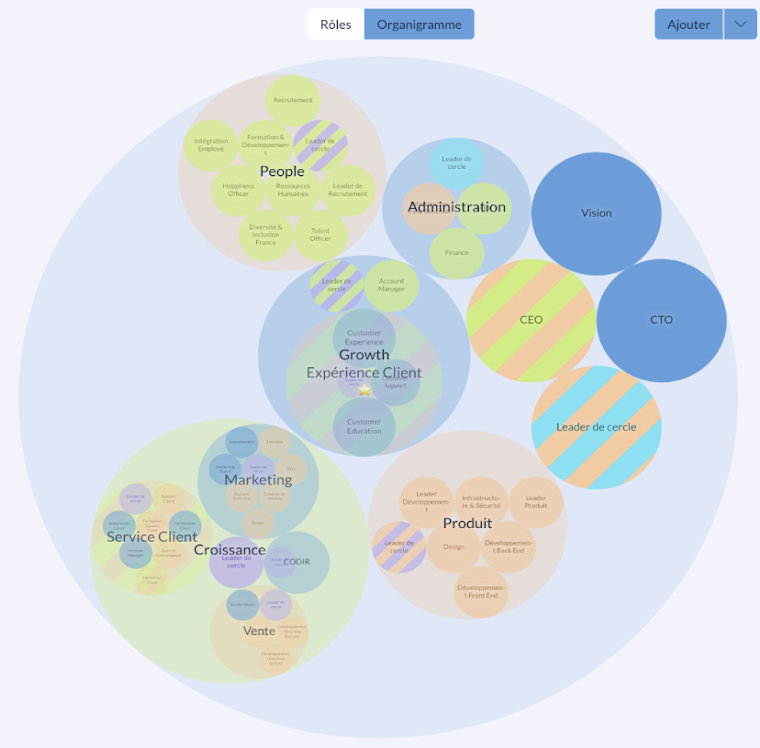 Exemple d’organigramme d’entreprise en cercles sur Holaspirit