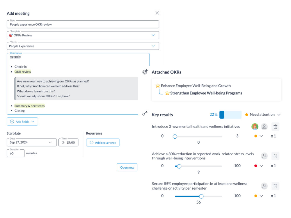 Définir des OKRs et conduire des revues d'OKRs sur Talkspirit