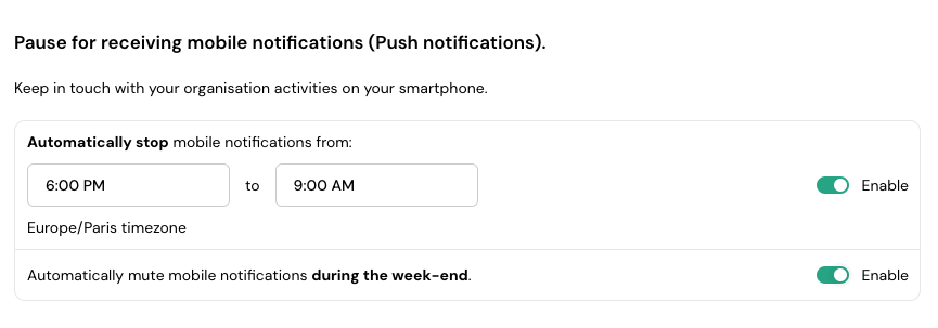 La personnalisation des préférences de notification sur Talkspirit aide les collaborateurs à déconnecter en dehors des heures de travail