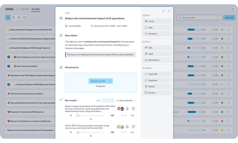 Définir des OKR d'IA durable sur Holaspirit