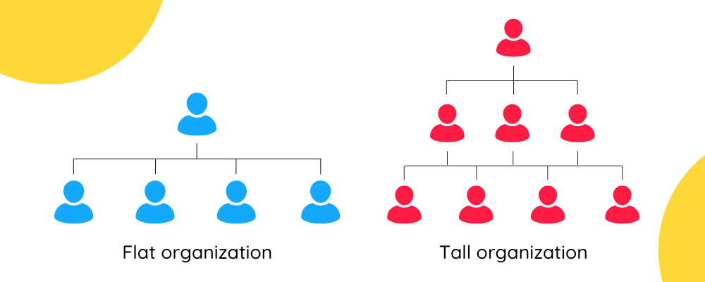 Comparison visual between a flat organization and a tall organization