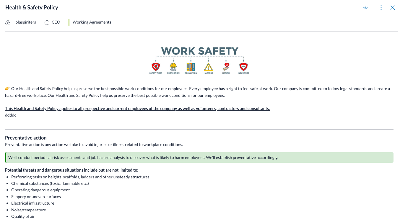 Example of policy documented on Holaspirit's publication feature