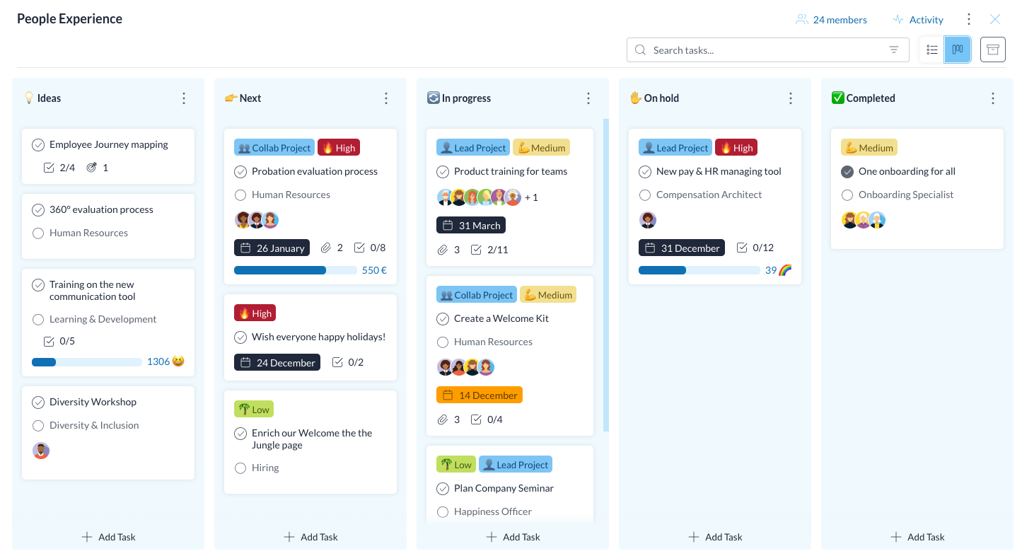 People experience project board on Holaspirit
