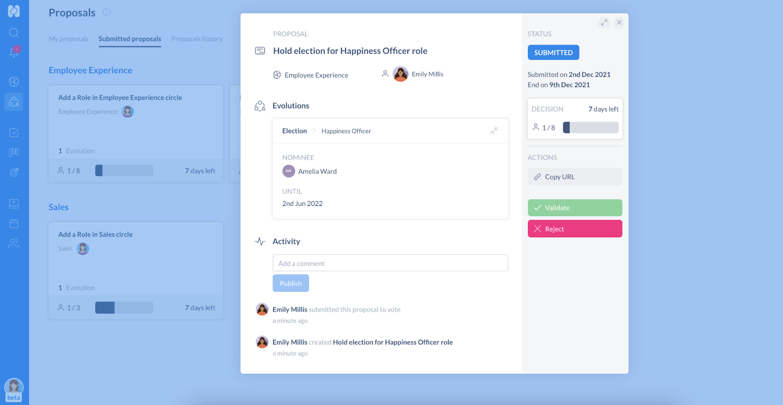 Holding election for a role in a flat organization on Holaspirit