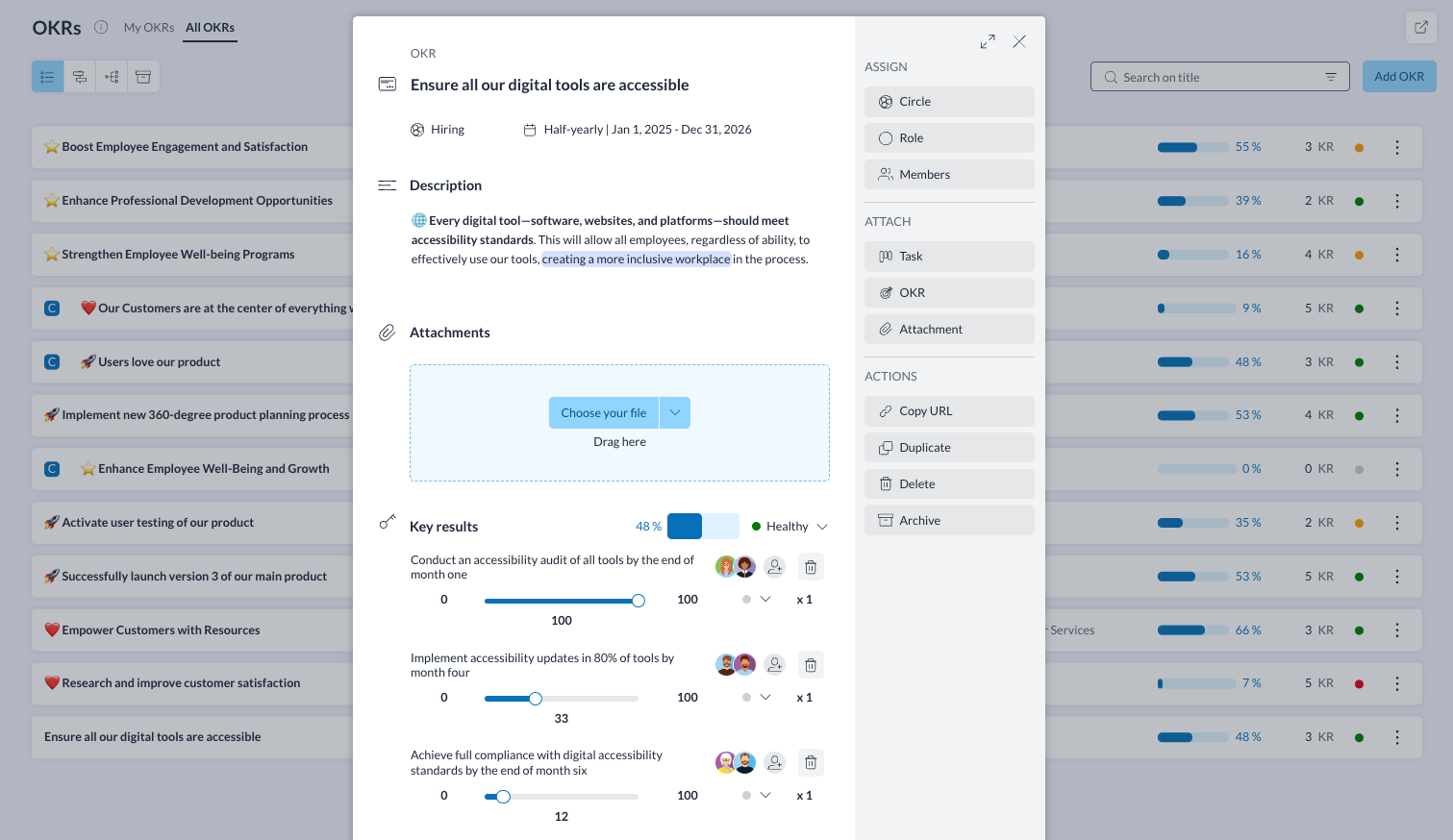 Setting accessibility OKRs on Holaspirit can help improve accessibility in the workplace