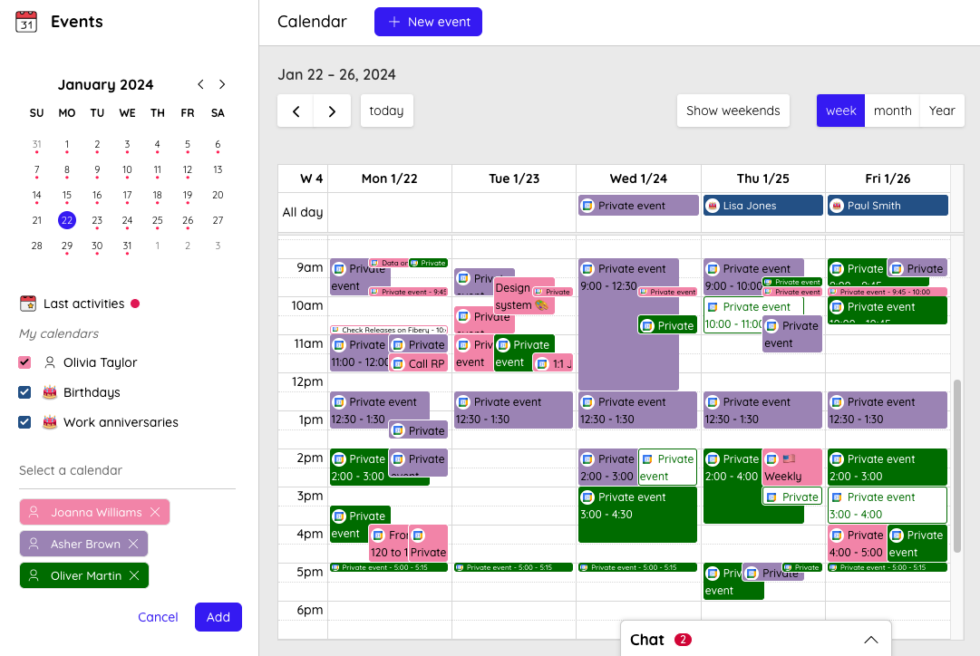 Vérification des disponibilités des participants dans le calendrier Talkspirit