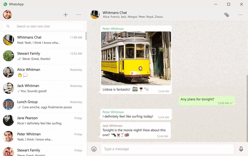 WhatsApp interface