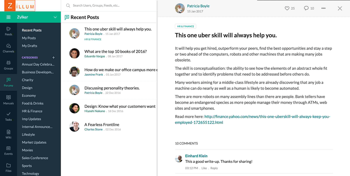 Interface Zoho