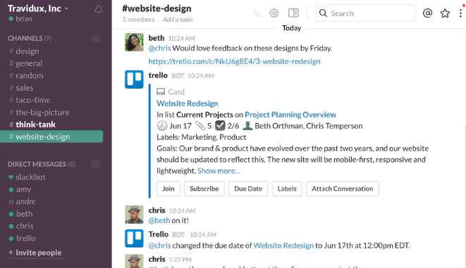 Slack interface