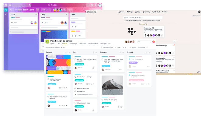 Trello, Asana, Basecamp interface