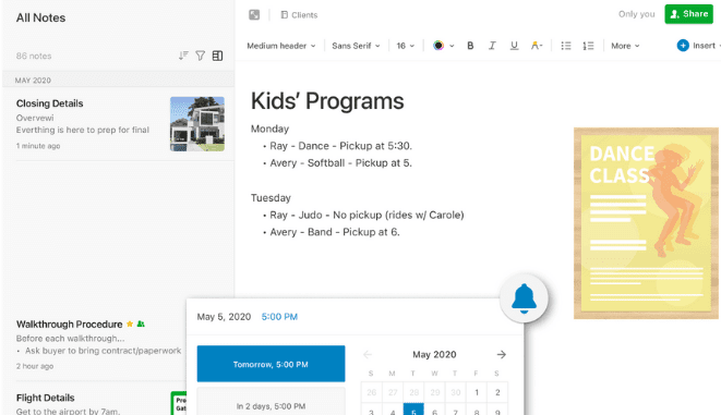 Evernote interface